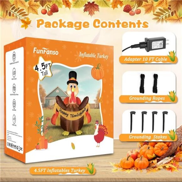 Thanksgiving Inflatables Turkey Outdoor Decorations with Built-in LED - Picture 6 of 7